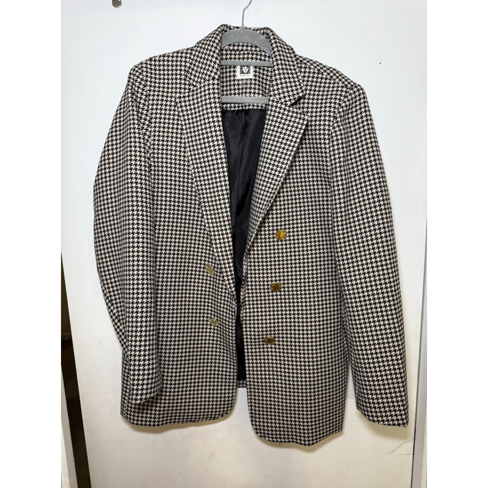 Women's Anne Klein Houndstooth Blazer L Black Beige